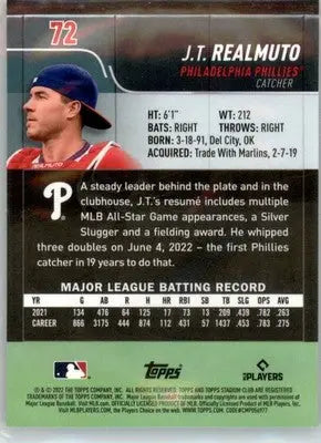 J.T. Realmuto - 2022 Stadium Club - #72 - Baseball - Baseball Card Single