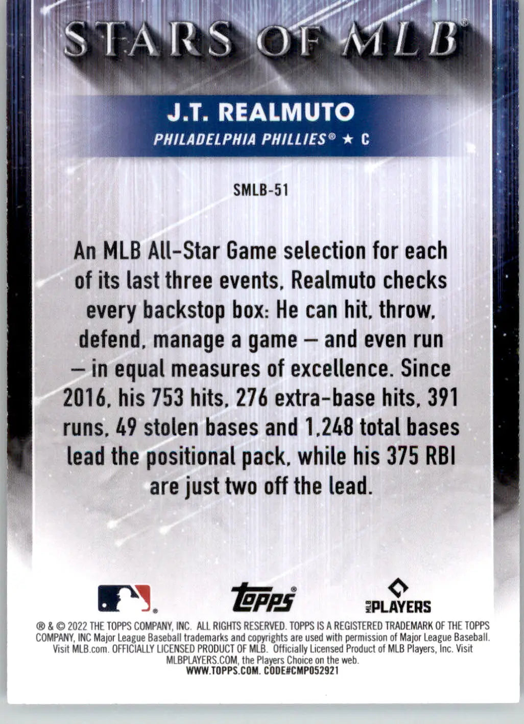 J.T. Realmuto - 2022 Topps - #SMLB-51 - Stars of MLB Baseball - Baseball Card Single