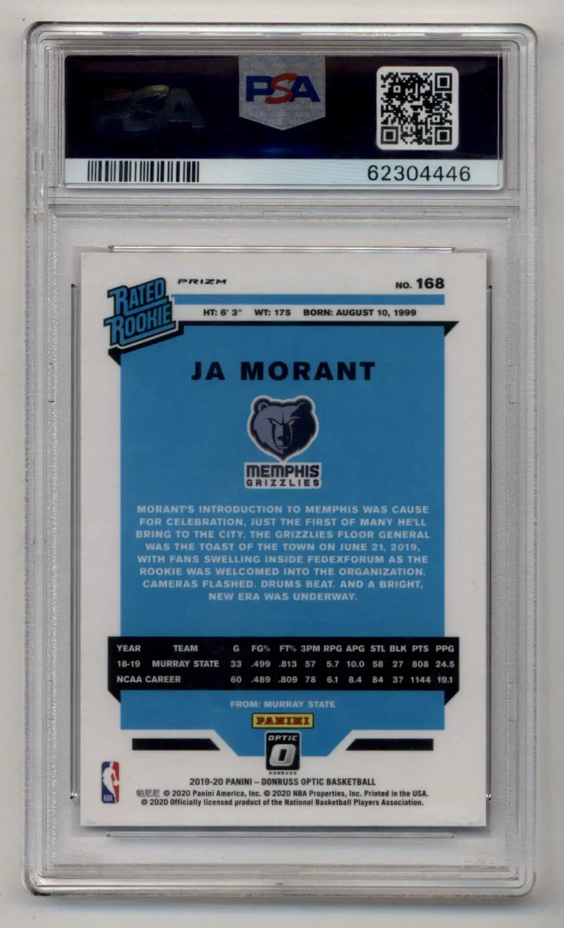 Ja Morant 2019-20 Donruss Optic Hyper Pink #168 PSA 10 Gem Mint - Basketball Card Single