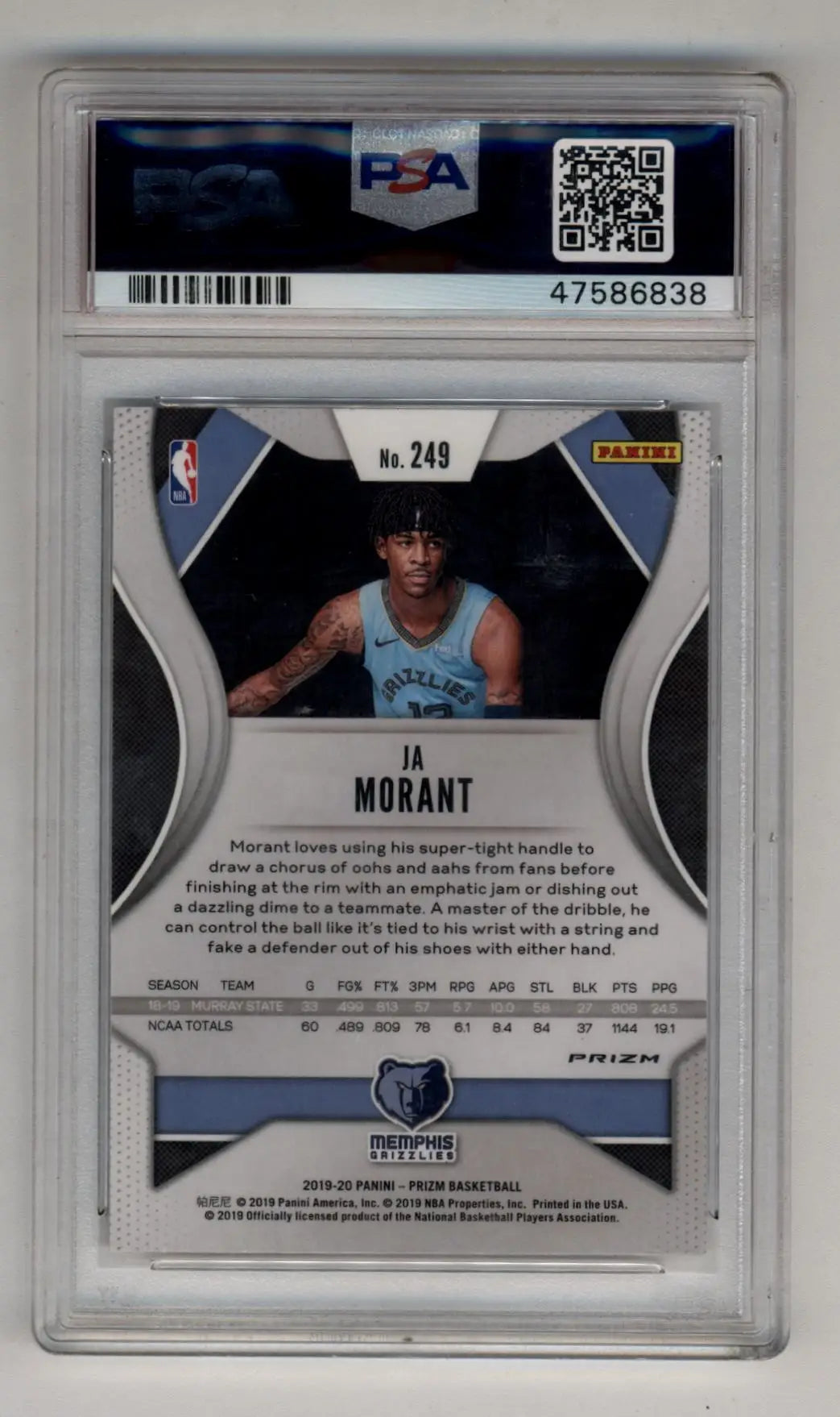 Ja Morant 2019-20 Prizm Silver #249 PSA 10 Gem Mint 6838 - Basketball Card Single