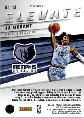 Ja Morant - 2020-21 Panini Mosaic - #13 - Elevate Mosaic Green Basketball - Basketball Card Single
