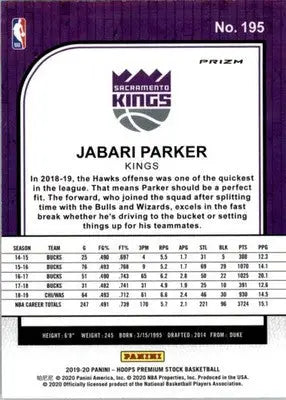 Jabari Parker - 2019-20 Hoops Premium Stock - #195 - Prizms Red Basketball - Basketball Card Single