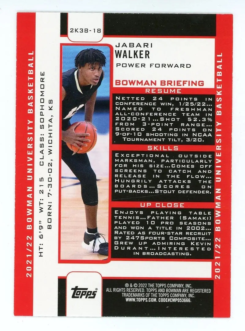 Jabari Walker 2021-22 Bowman University 2003 #2K3B-18 Basketball Card Sports - Basketball Card Single