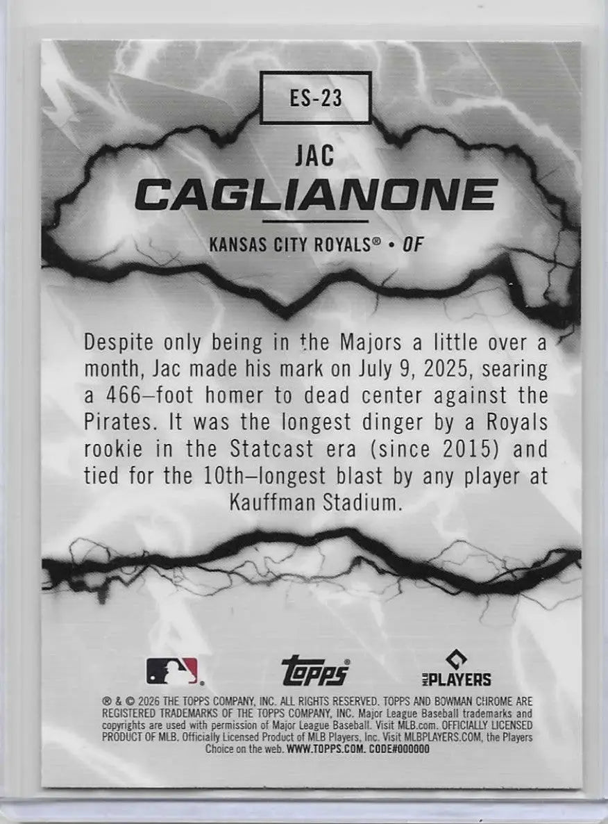 Jac Caglianone Electric Sluggers Chrome Rookie RC 2026 Bowman Card #ES-23 (1233) - Baseball Card Single