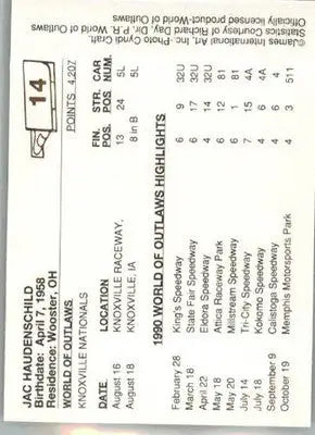 Jac Haudenschild - 1990 World of Outlaws - #14 - Racing - Racing Card Single