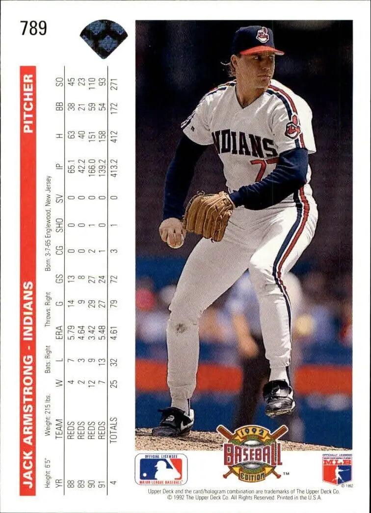 Jack Armstrong 1992 Upper Deck MLB #789 Baseball Card Cleveland Indians - Baseball Card Single