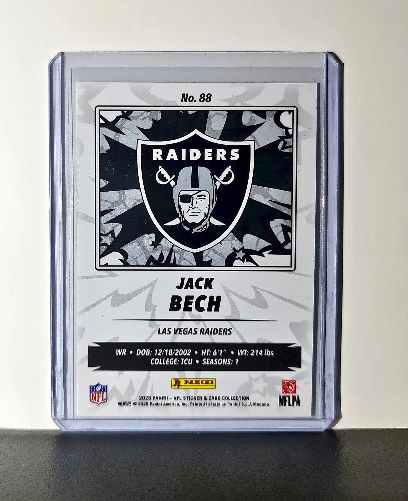 Jack Bech Rookie 2025 Panini NFL #88 Sticker Card Las Vegas Raiders