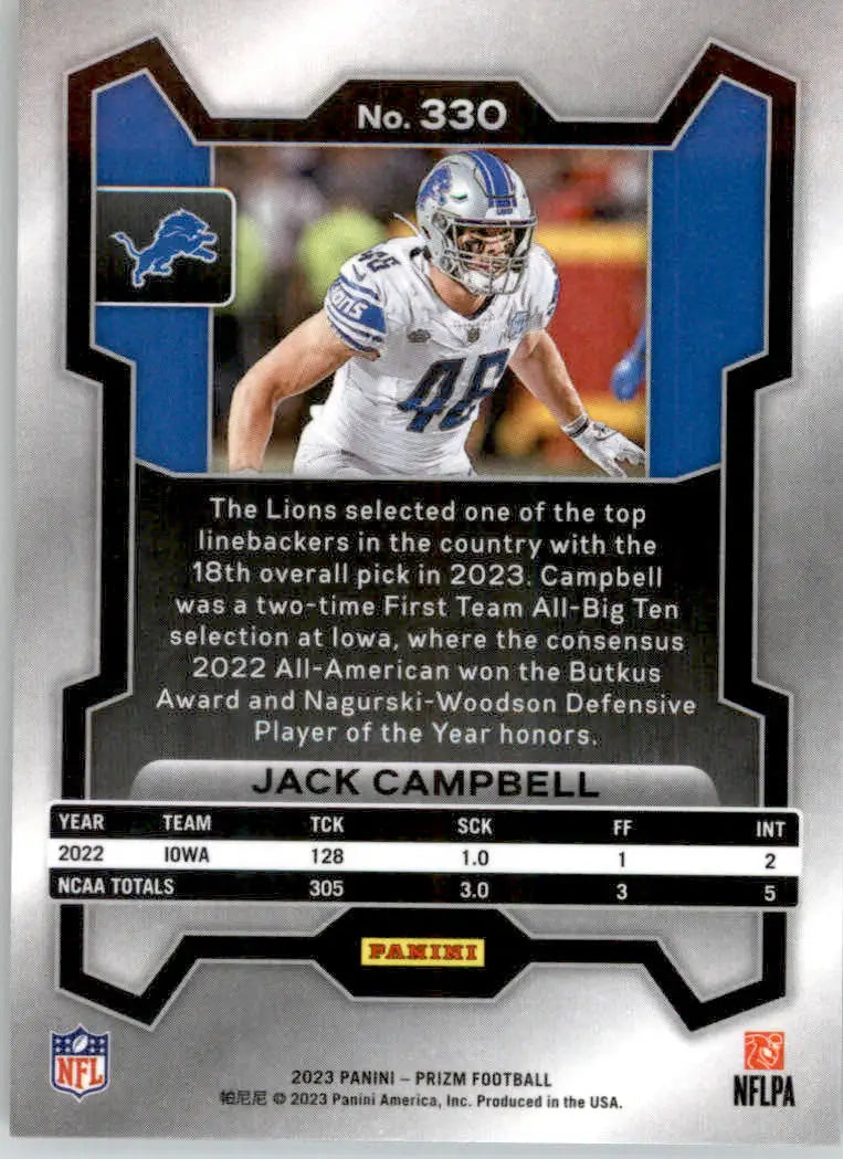 Jack Campbell - 2023 Panini Prizm - #330 - RC Football - Football Card Single