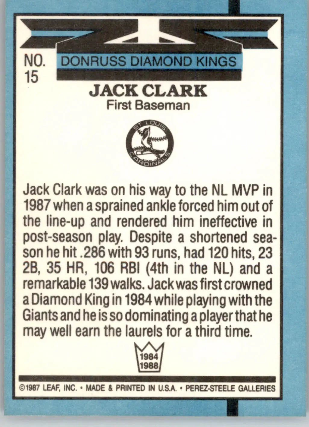 Jack Clark - 1988 Donruss - #15 - Baseball - Baseball Card Single