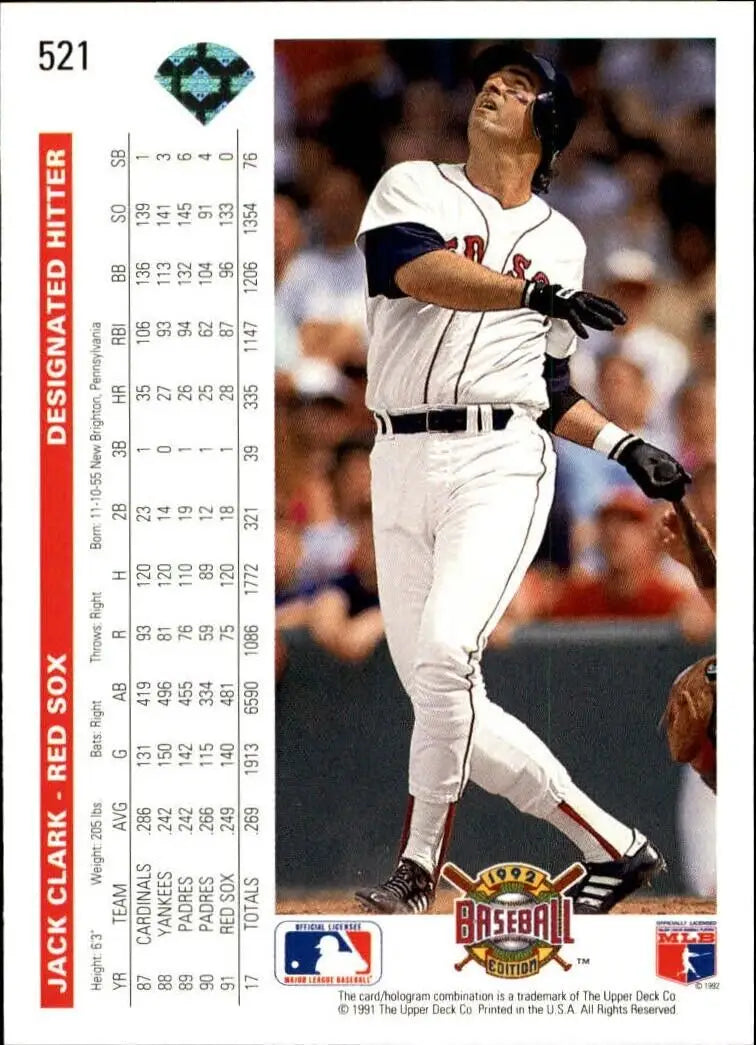 Jack Clark 1992 Upper Deck MLB #521 Baseball Card Boston Red Sox