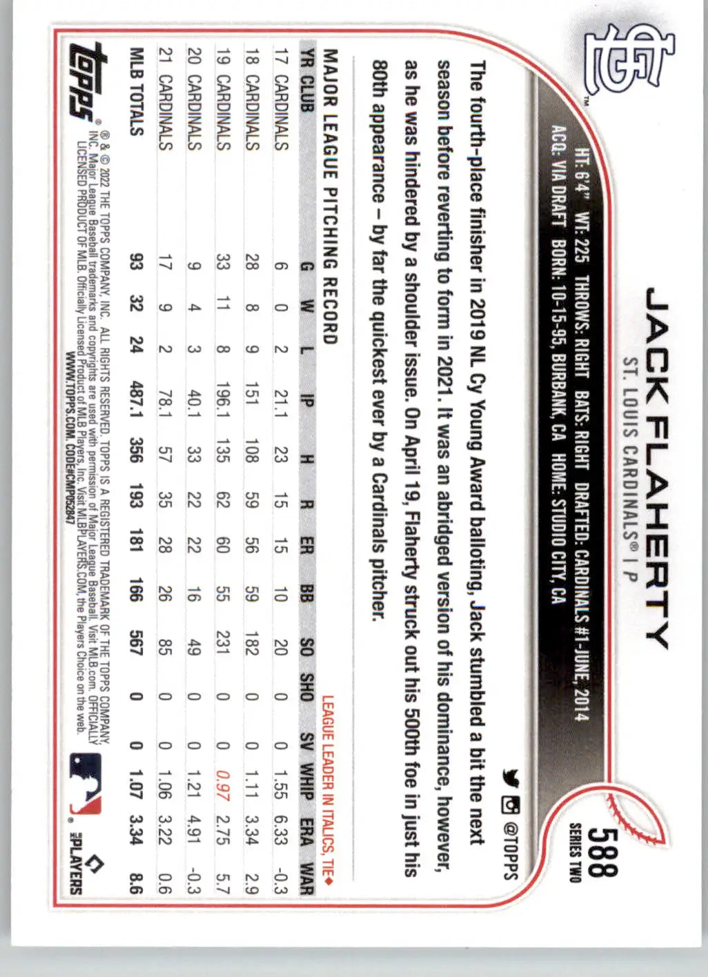 Jack Flaherty - 2022 Topps - #588 - Baseball - Baseball Card Single