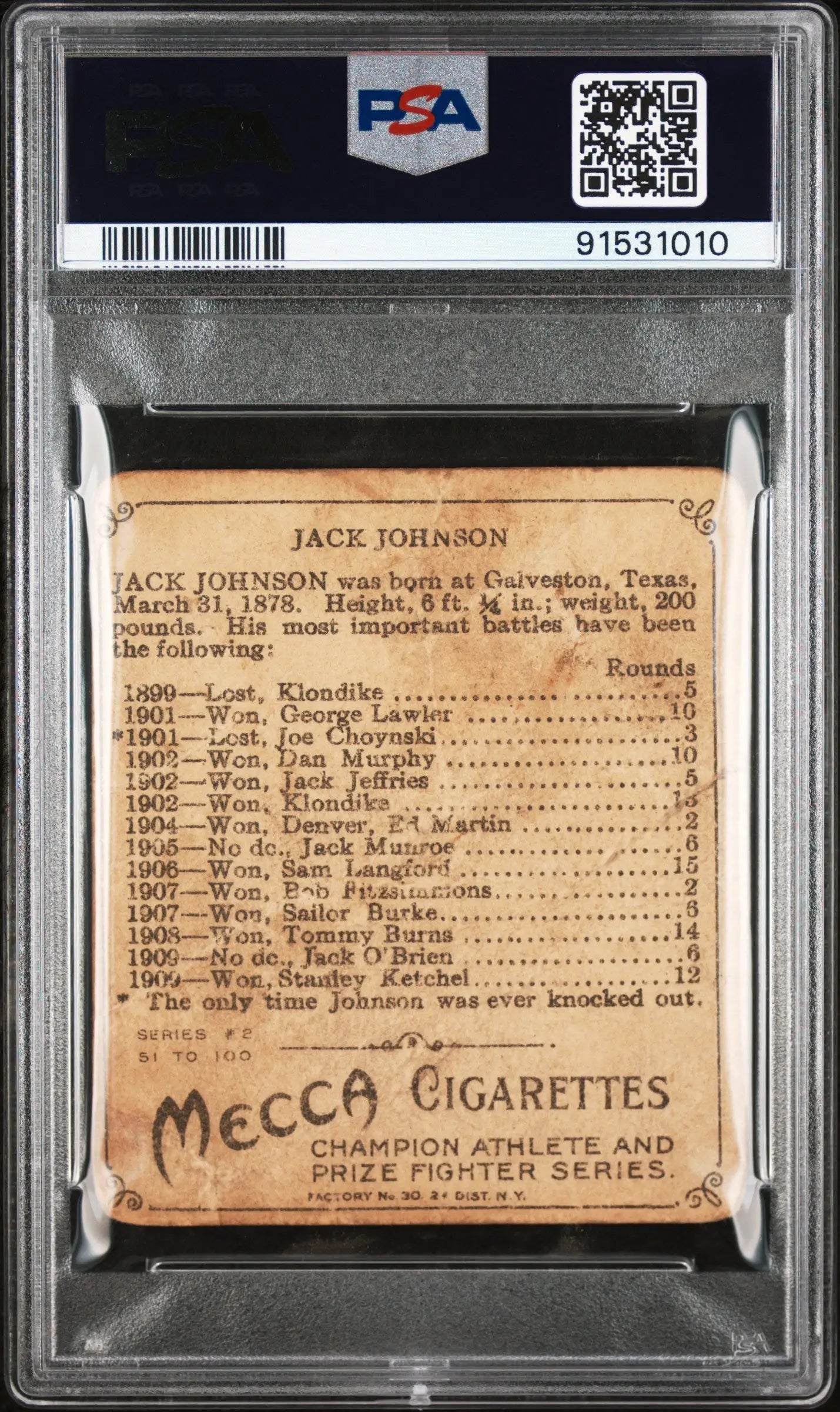 Jack Johnson 1910 T218 Champions PSA 1 Poor - Baseball Card Single