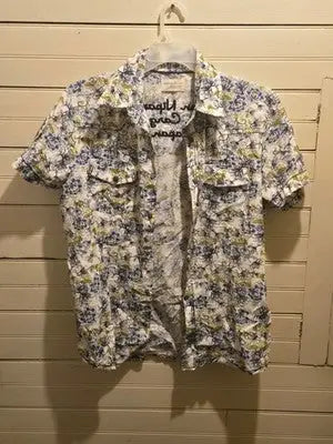 Jack Jones Osaka Cargo Co. Shirt Mens L Floral Short Sleeve White Blue Yellow - Apparel