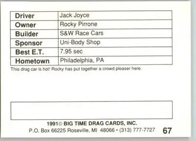 Jack Joyce - 1991 Big Time Drag - #67 - Racing - Racing Card Single
