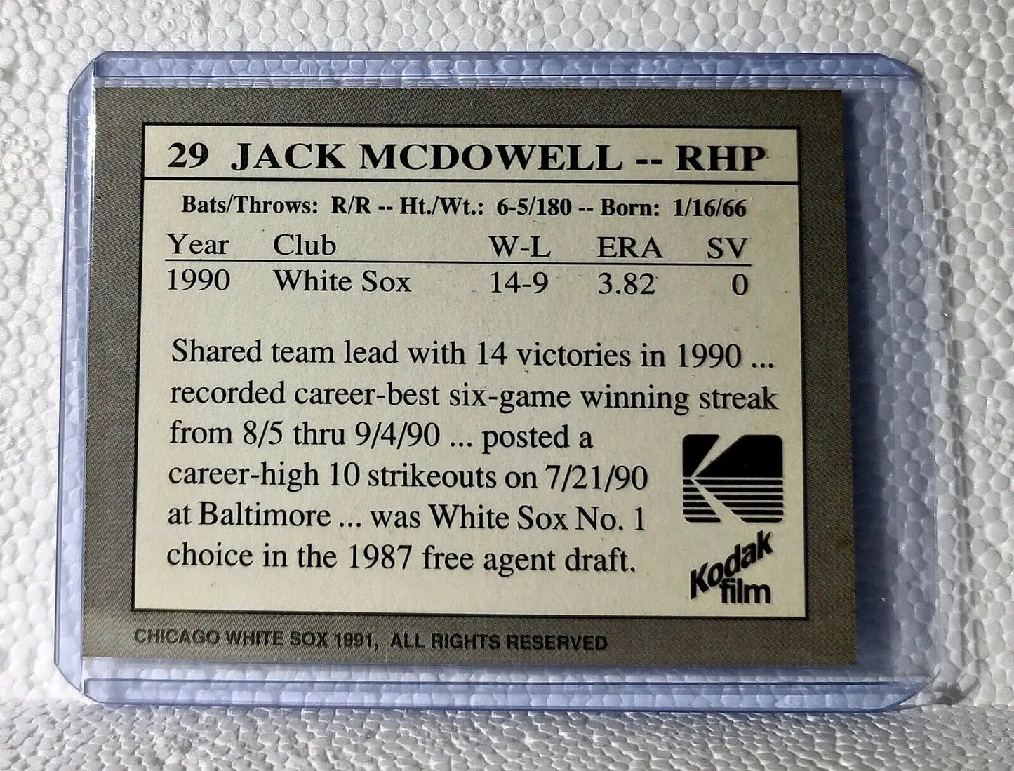 Jack McDowell 1991 Kodak Film MLB #29 Baseball Card Chicago White Sox - Baseball Card Single