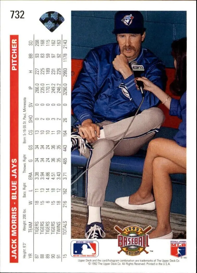 Jack Morris 1992 Upper Deck MLB #732 Baseball Card Toronto Blue Jays