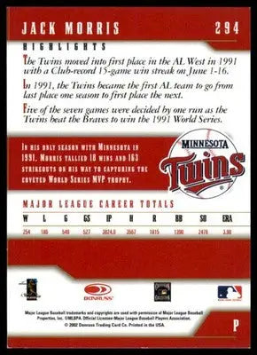 Jack Morris 2003 Donruss Team Heroes #294 Minnesota Twins - Baseball Card Single