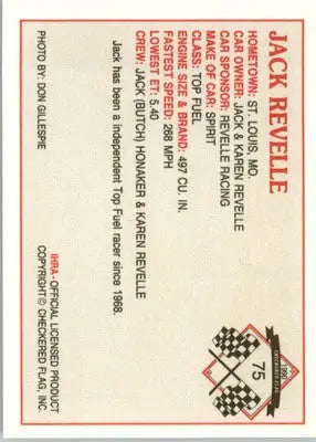 Jack Revelle - 1990 Checkered Flag IHRA - #75 - Racing - Racing Card Single