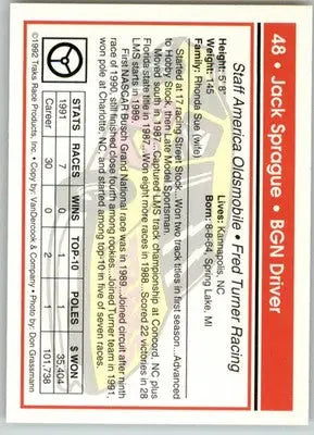 Jack Sprague - 1992 Traks - #48 - RC Racing - Racing Card Single