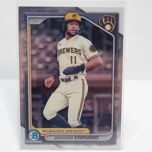 Jackson Chourio 2024 Bowman Chrome Prospects rookie card for Milwaukee Brewers