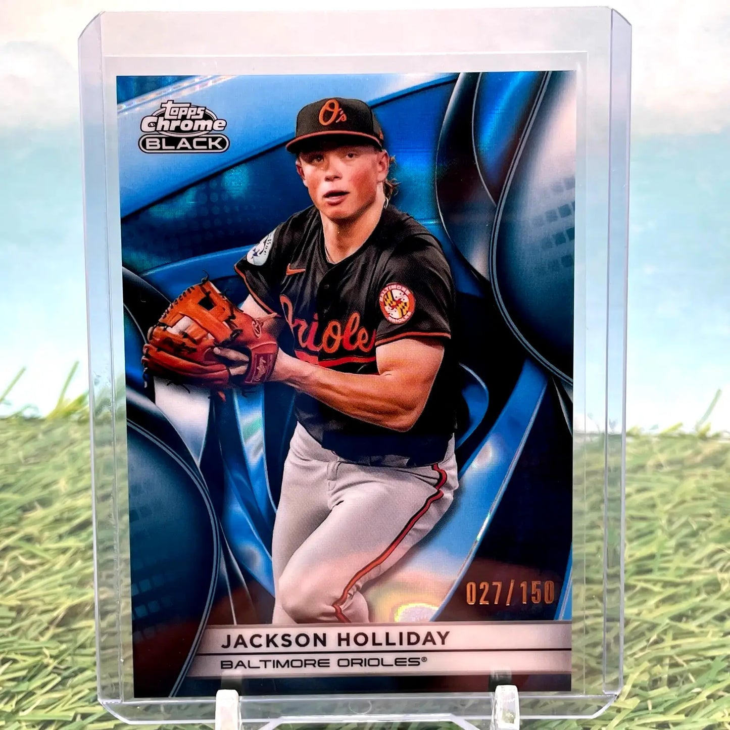 Jackson Holliday baseball card from Topps Chrome Black Blue Refractor /150 Orioles