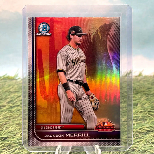 Jackson Merrill baseball card from 2023 Bowman Chrome Arizona Fall League Insert