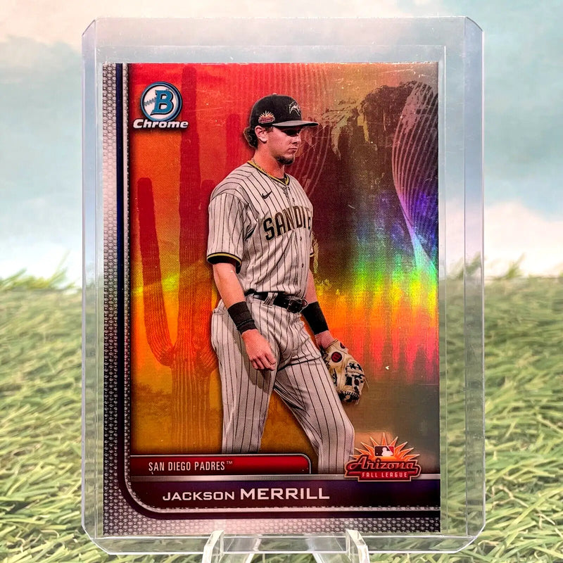 Jackson Merrill baseball card from 2023 Bowman Chrome Arizona Fall League Insert