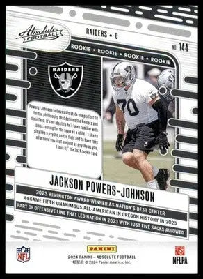 Jackson Powers-Johnson Rookie 2024 Panini Absolute Retail #144 Las Vegas Raiders - Football Card Single
