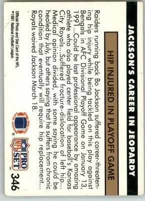 Jackson’s Career in Jeopardy - 1991 Pro Set - #346 - Football - Football Card Single