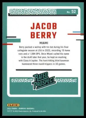 Jacob Berry 2023 Donruss #52 Miami Marlins - Baseball Card Single