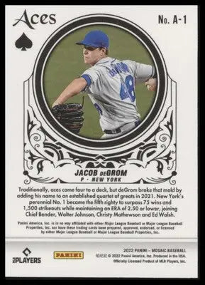 Jacob deGrom 2022 Panini Mosaic Aces #A-1 New York Mets - Baseball Card Single