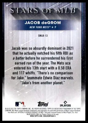 Jacob deGrom 2022 Topps Stars of MLB #SMLB-13 New York Mets - Baseball Card Single
