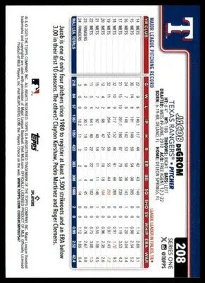 Jacob deGrom 2025 Topps #208 Texas Rangers - Baseball Card Single