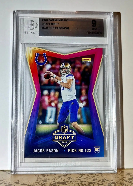 Jacob Eason 2020 Panini NFL #5 Draft Night Rookie Card 1 of 564 BGS 9 Mint Colts - Football Card Single