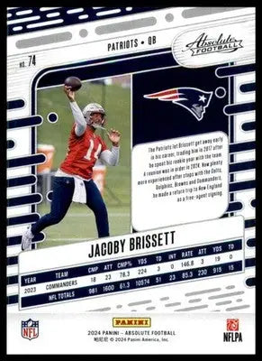 Jacoby Brissett 2024 Panini Absolute Retail #74 New England Patriots Football - Football Card Single