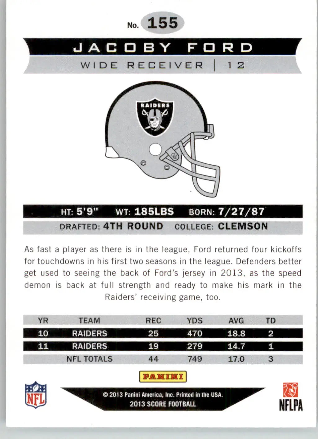 Jacoby Ford - 2013 Score - #155 - Football - Football Card Single