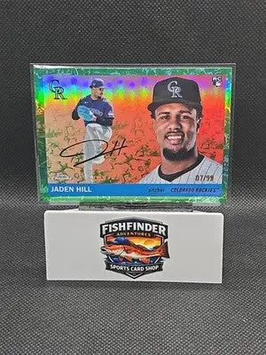 Jaden Hill 2025 Topps Chrome Platinum Anniversary #221 Toile Green RC /99