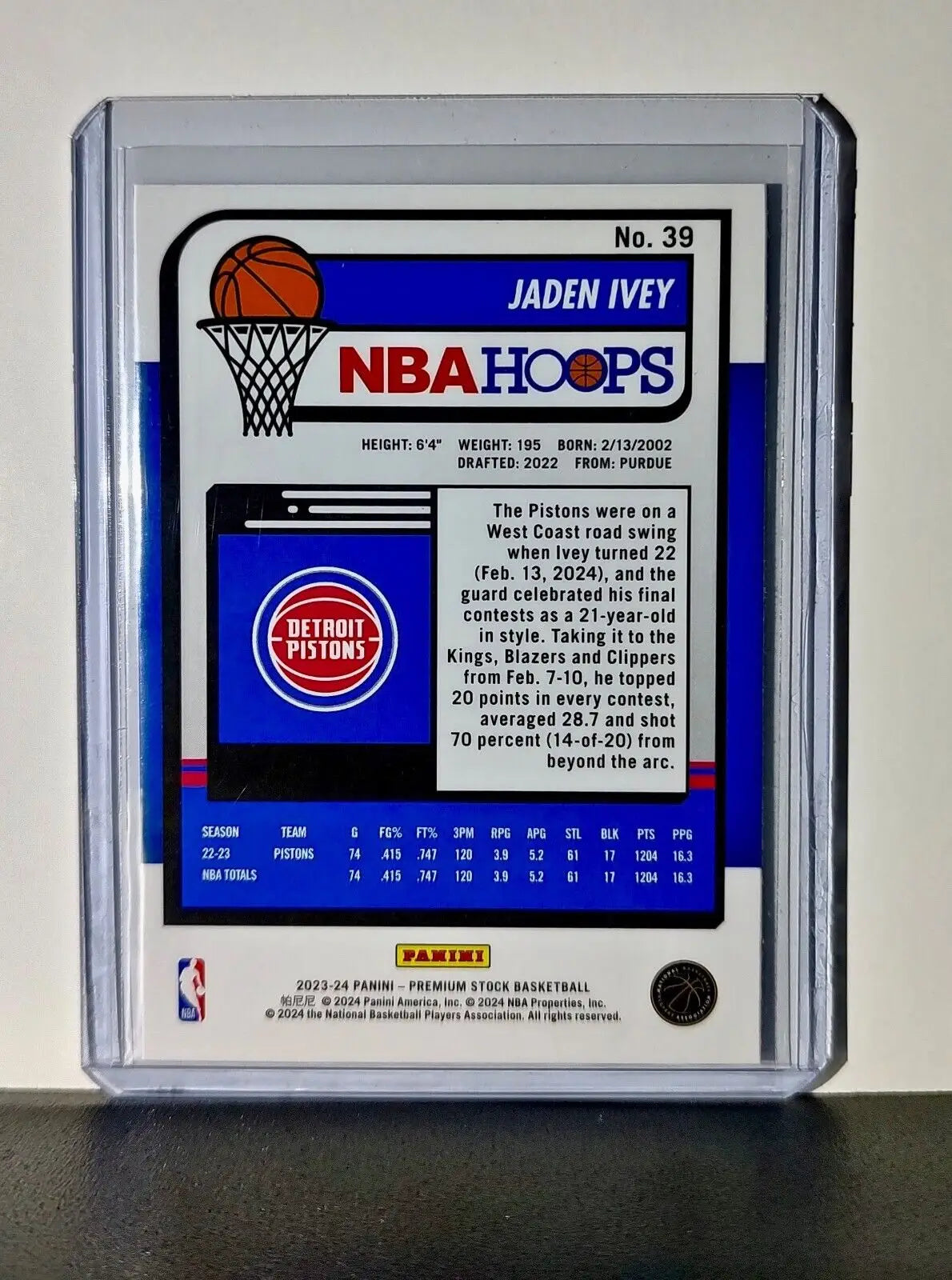 Jaden Ivey 2023-24 Panini Premium Stock NBA Hoops #39 Card Detroit Pistons - Basketball Card Single