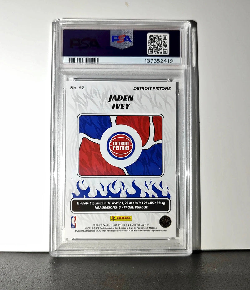 Jaden Ivey 2024-25 Panini NBA #17 Sticker 50/75 Purple Foil PSA 8 NM-MT - Basketball Card Single