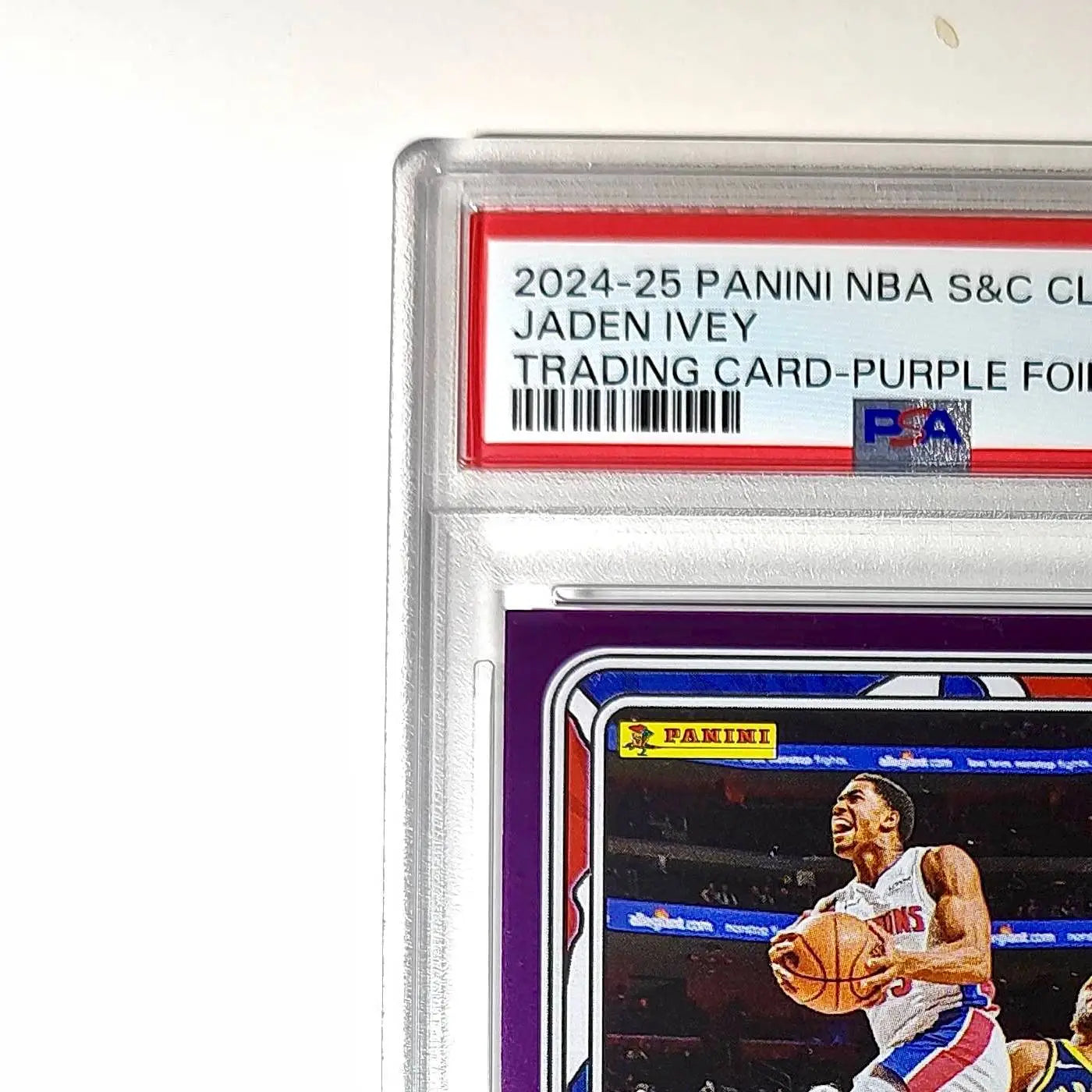 Jaden Ivey 2024-25 Panini NBA #17 Sticker 50/75 Purple Foil PSA 8 NM-MT - Basketball Card Single
