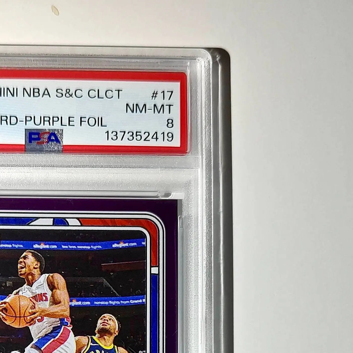 Jaden Ivey 2024-25 Panini NBA #17 Sticker 50/75 Purple Foil PSA 8 NM-MT - Basketball Card Single