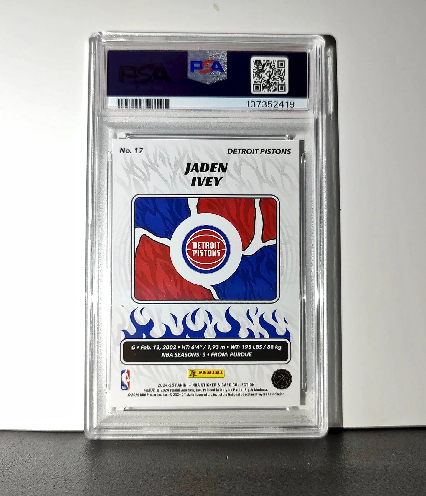 Jaden Ivey 2024-25 Panini NBA #17 Sticker 50/75 Purple Foil PSA 8 NM-MT - Basketball Card Single