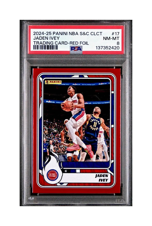 Jaden Ivey 2024-25 Panini NBA #17 Sticker 57/100 Red Foil PSA 8 NM-MT - Basketball Card Single