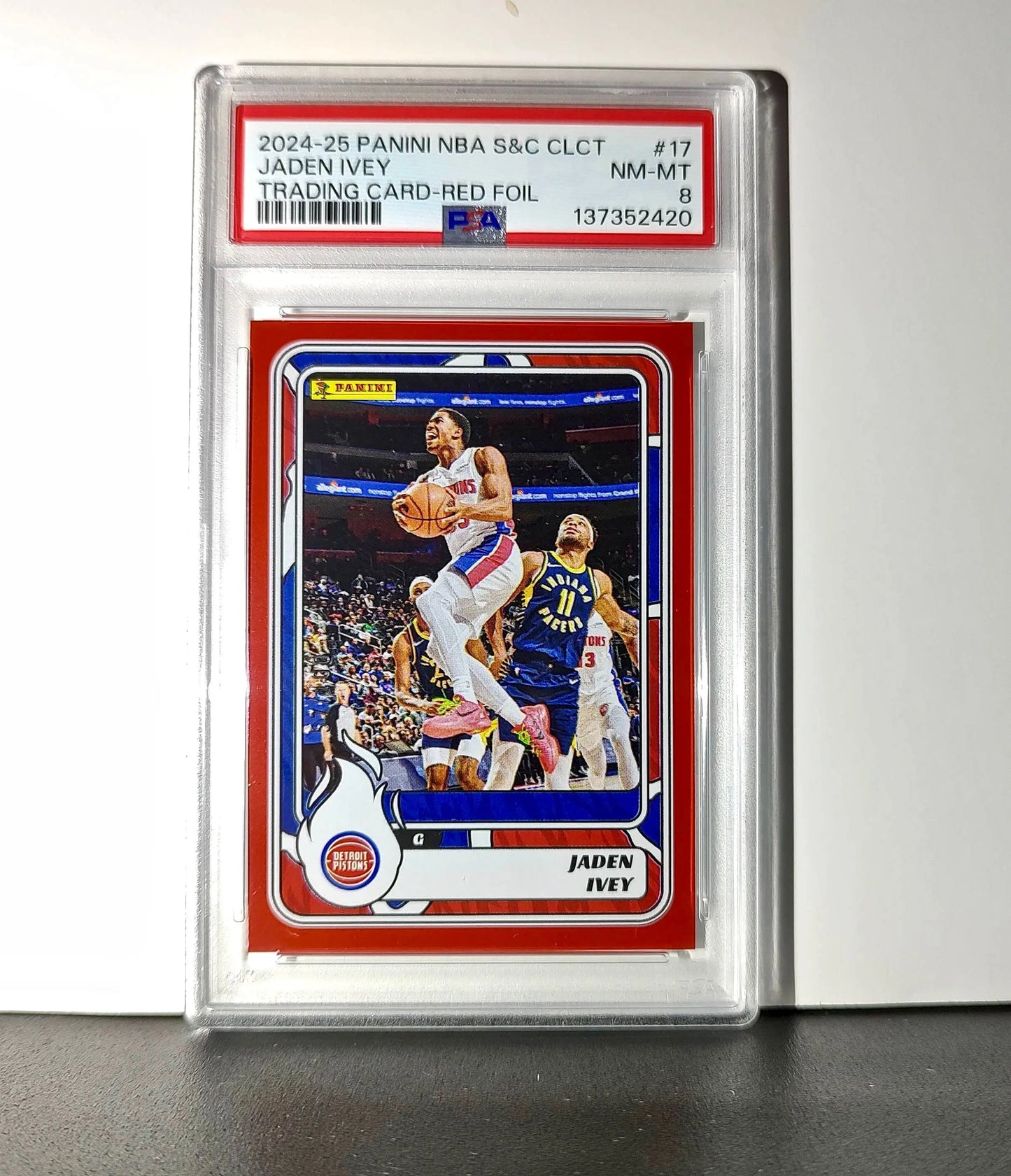 Jaden Ivey 2024-25 Panini NBA #17 Sticker 57/100 Red Foil PSA 8 NM-MT