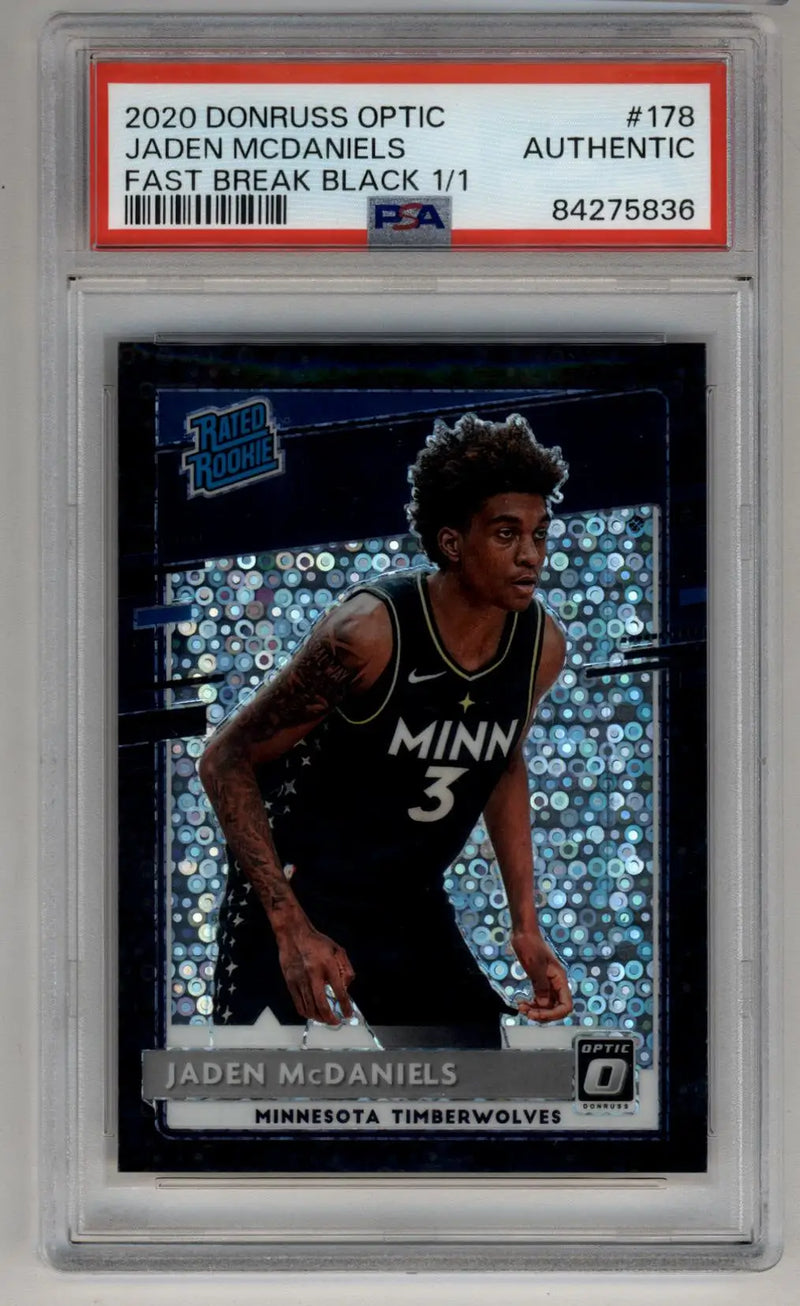 Jaden McDaniels 2020-21 Donruss Optic Fast Break Black 1/1 PSA Authentic - Basketball Card Single