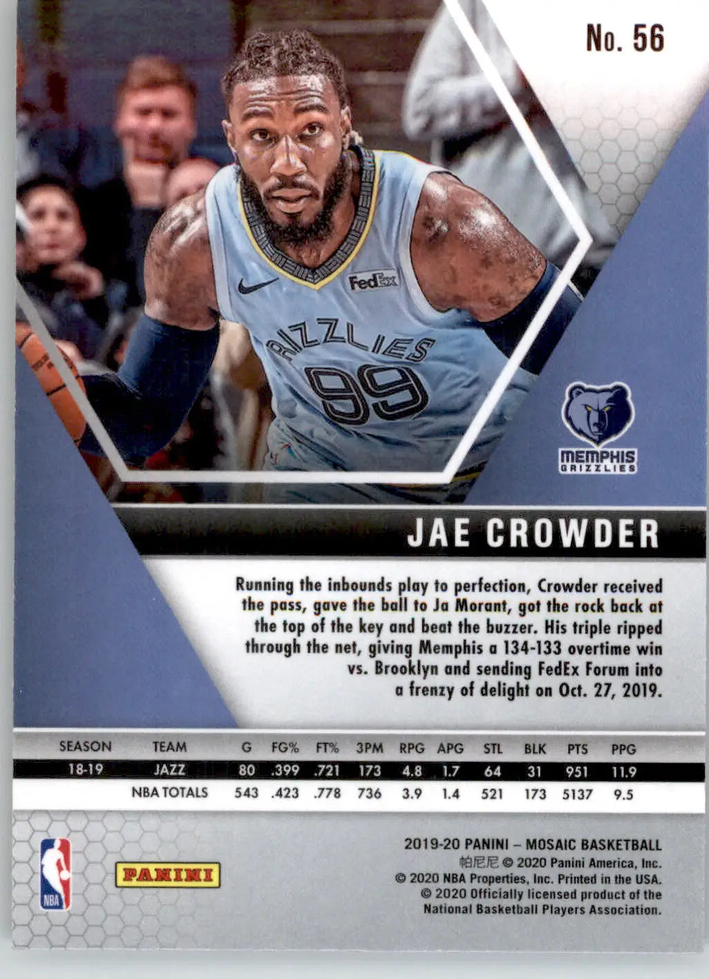 Jae Crowder - 2019-20 Panini Mosaic - #56 - Basketball - Basketball Card Single
