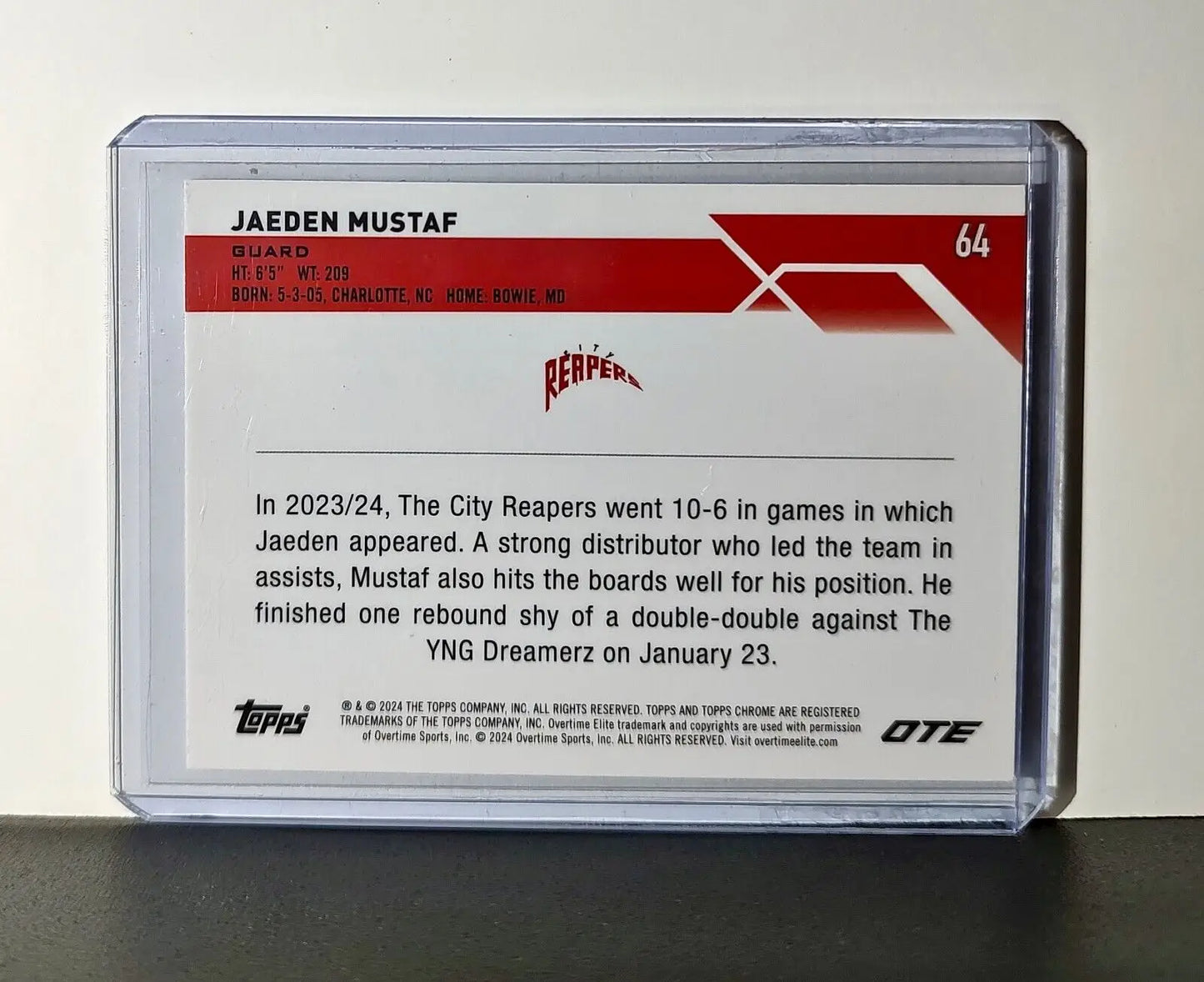 Jaeden Mustaf Rookie Card 2023-24 Topps Chrome Overtime #64 City Reapers