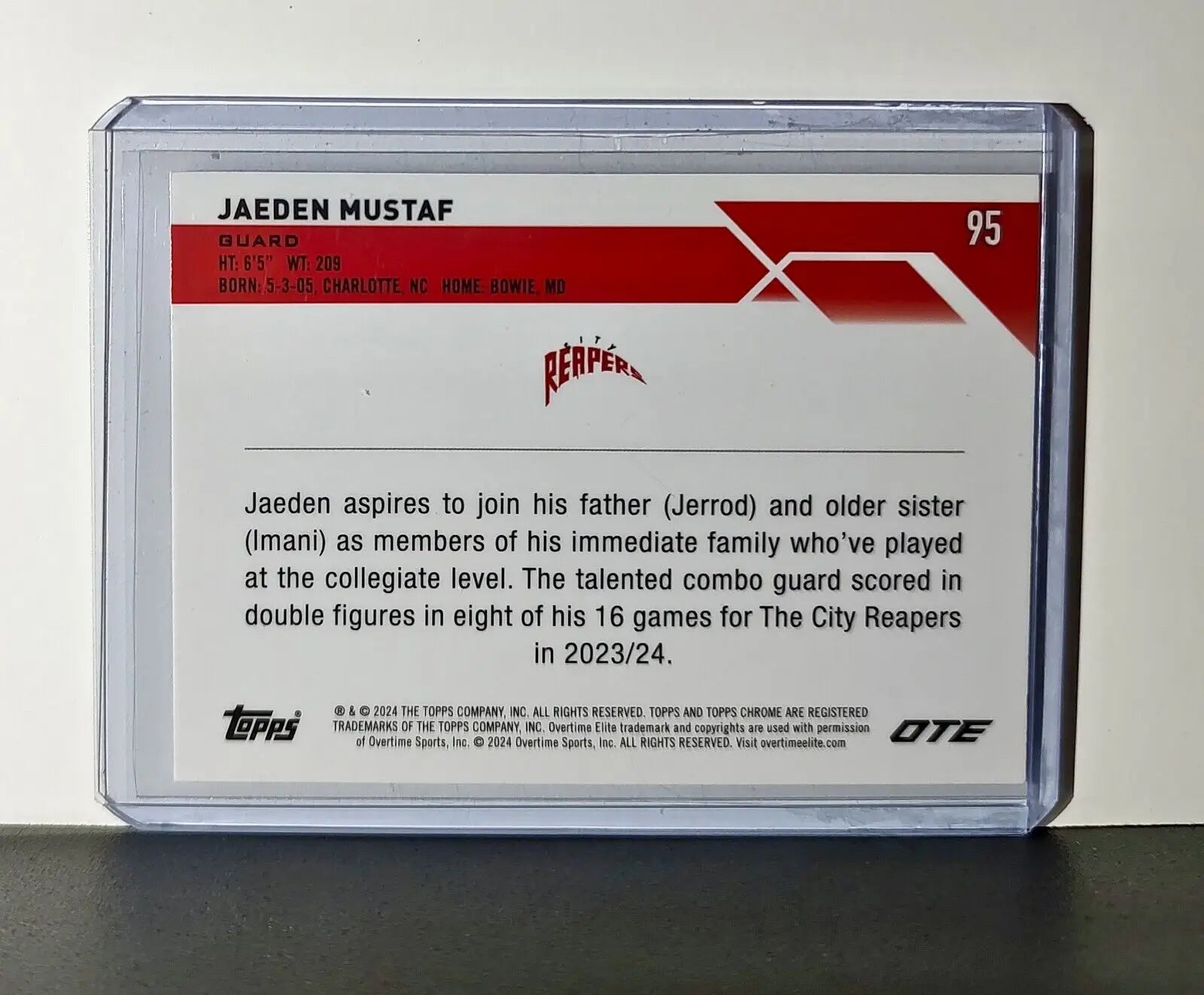 Jaeden Mustaf Rookie Card 2023-24 Topps Chrome Overtime #95 City Reapers