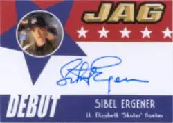Autographed trading card of Sibel Ergener with patriotic red, white, and blue design