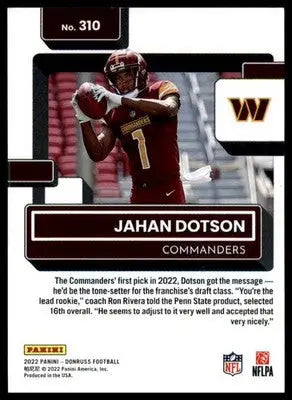 Jahan Dotson Rookie 2022 Donruss #310 Washington Commanders - Football Card Single